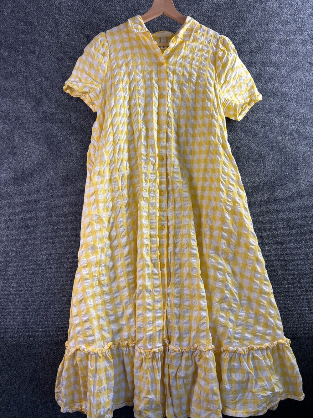 Lisa Marie Fernandez Yellow and White Gingham Button-Front Dress